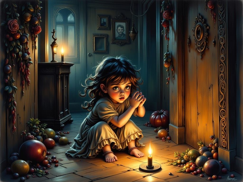 Sweet little girl, by candlelight