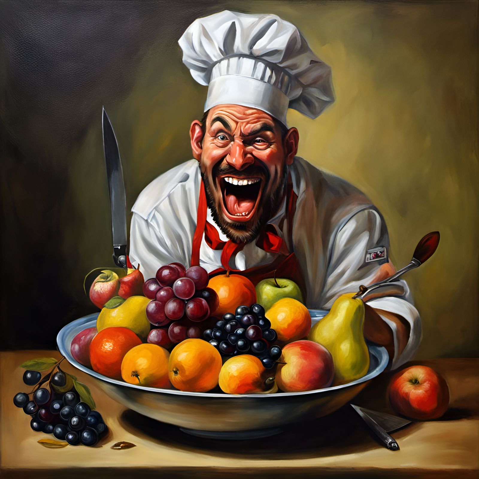 Terrified Fruit Still Life with Insane Chef