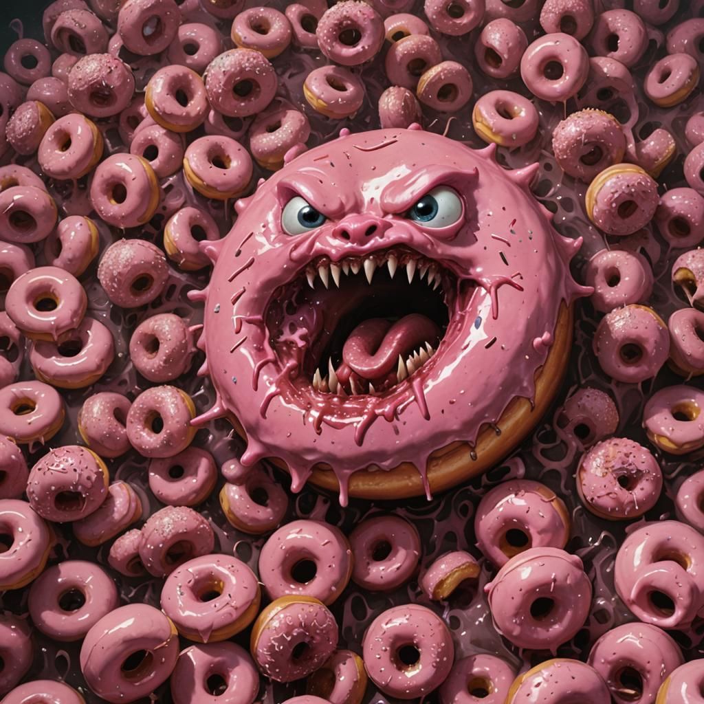 Angry Donut Monster in Horror Style