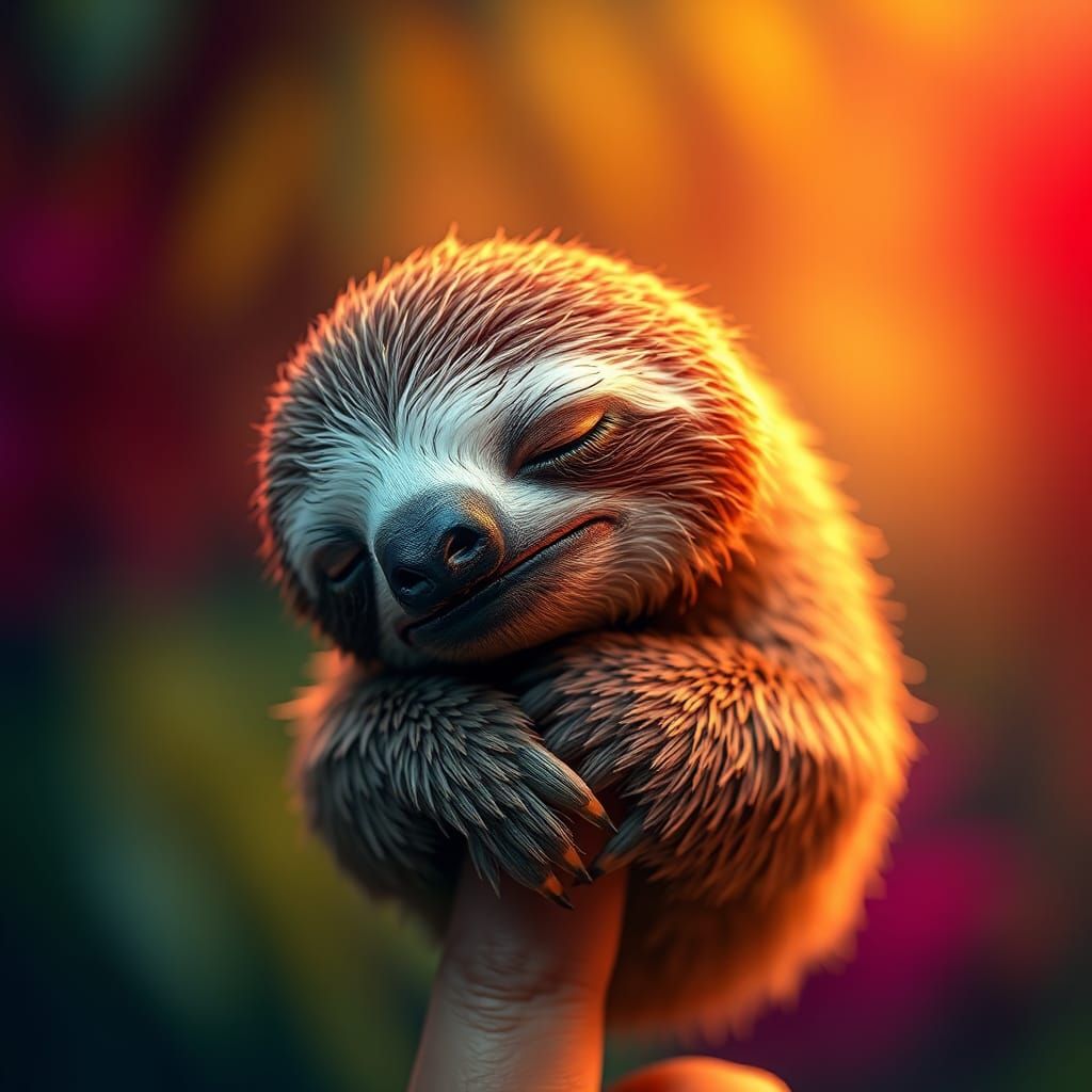 Hyperrealistic Sloth Perched on Finger