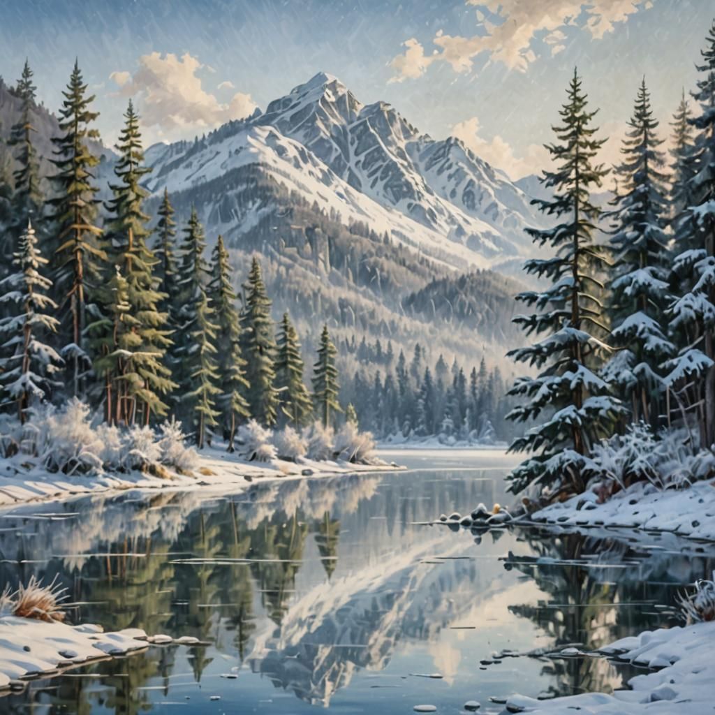 Winter Landscape Reflecting Claude Monet's Impressionism