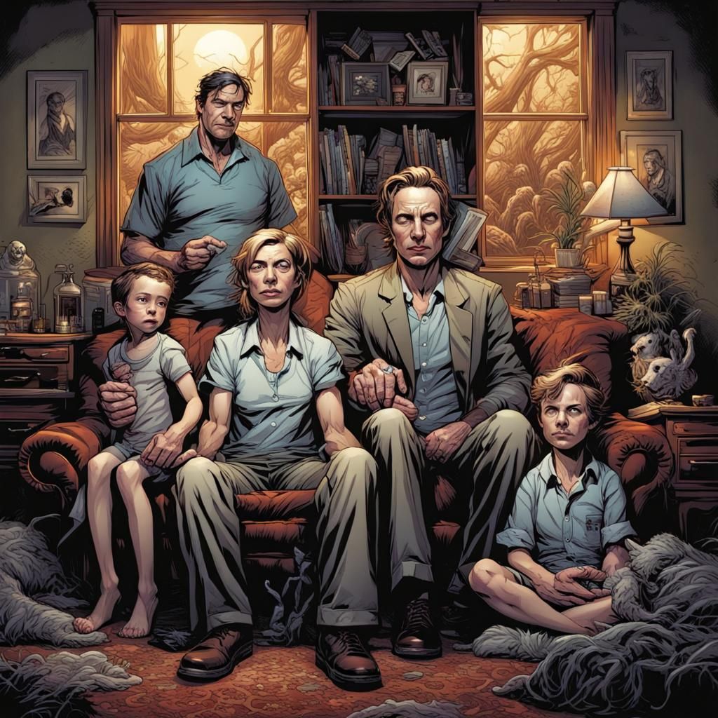Psychopath Family in Comic Book Style