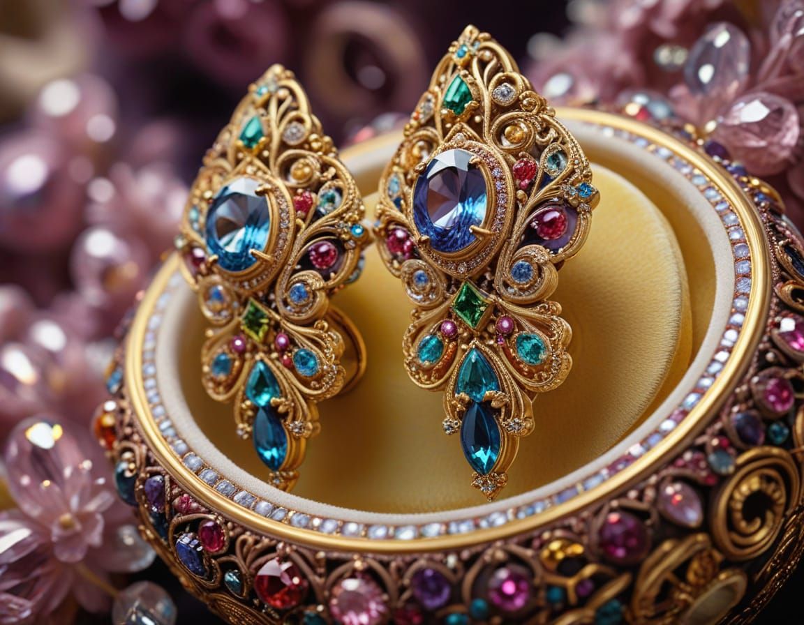 Baroque Luxury Earrings in Gold and Multicolor Gems