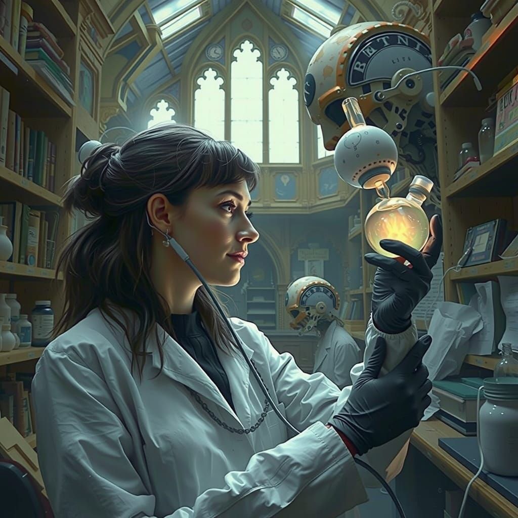 Epic Cinematic Lab Scene in Maximalist Digital Style