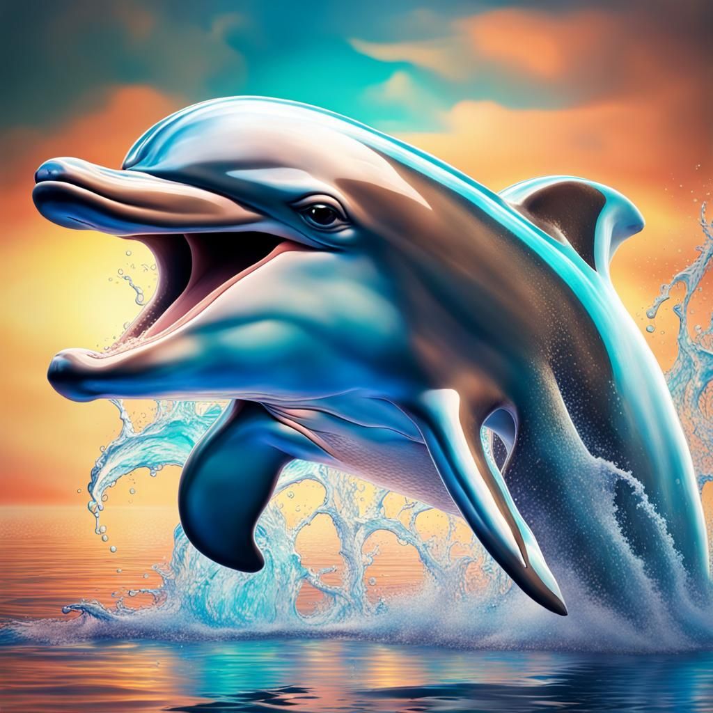 Hyperrealistic Dolphin Splash Art: Detailed and Colorful