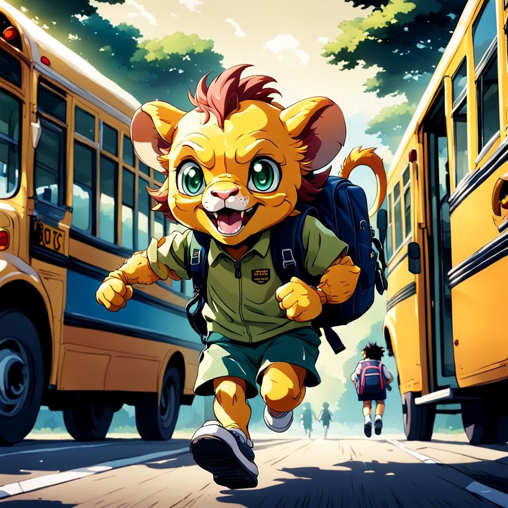 Anime Chimera Child Runs for School Bus