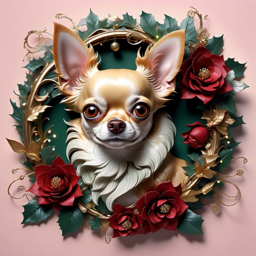 Luminous Chihuahua in a Vibrant Winter Wonderland with Chris...