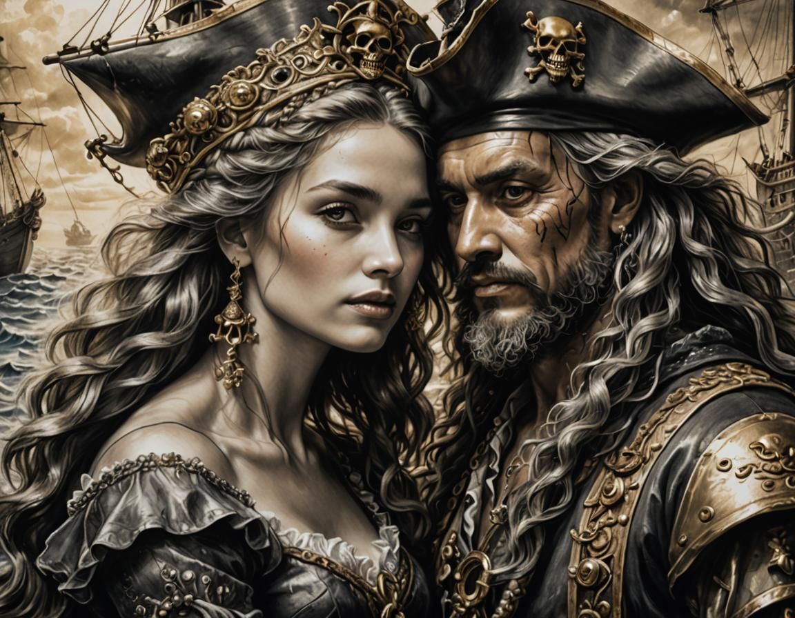 Pirate King and Mermaid Queen: Charcoal Portrait