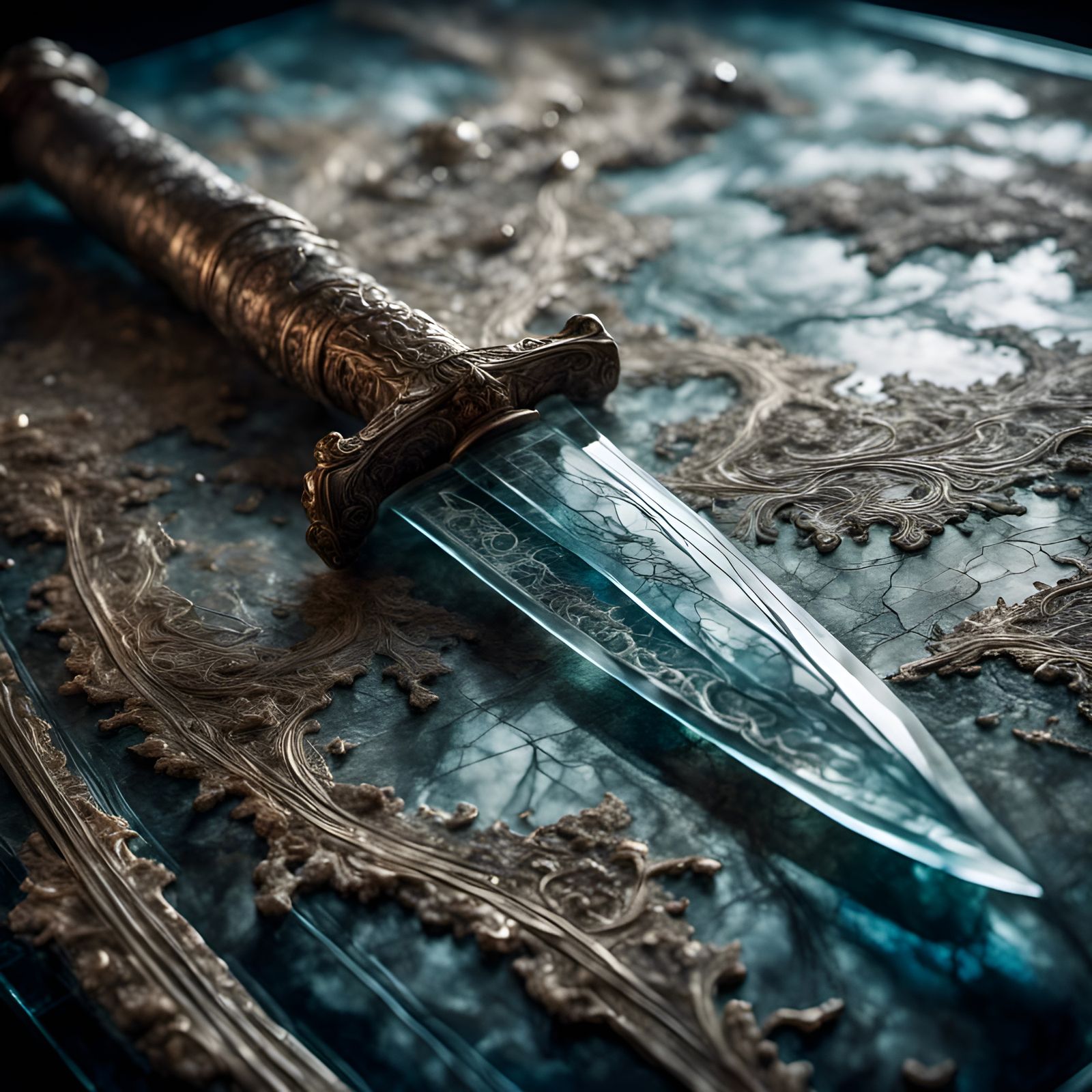 Glass Sword Blade with Laser Etchings