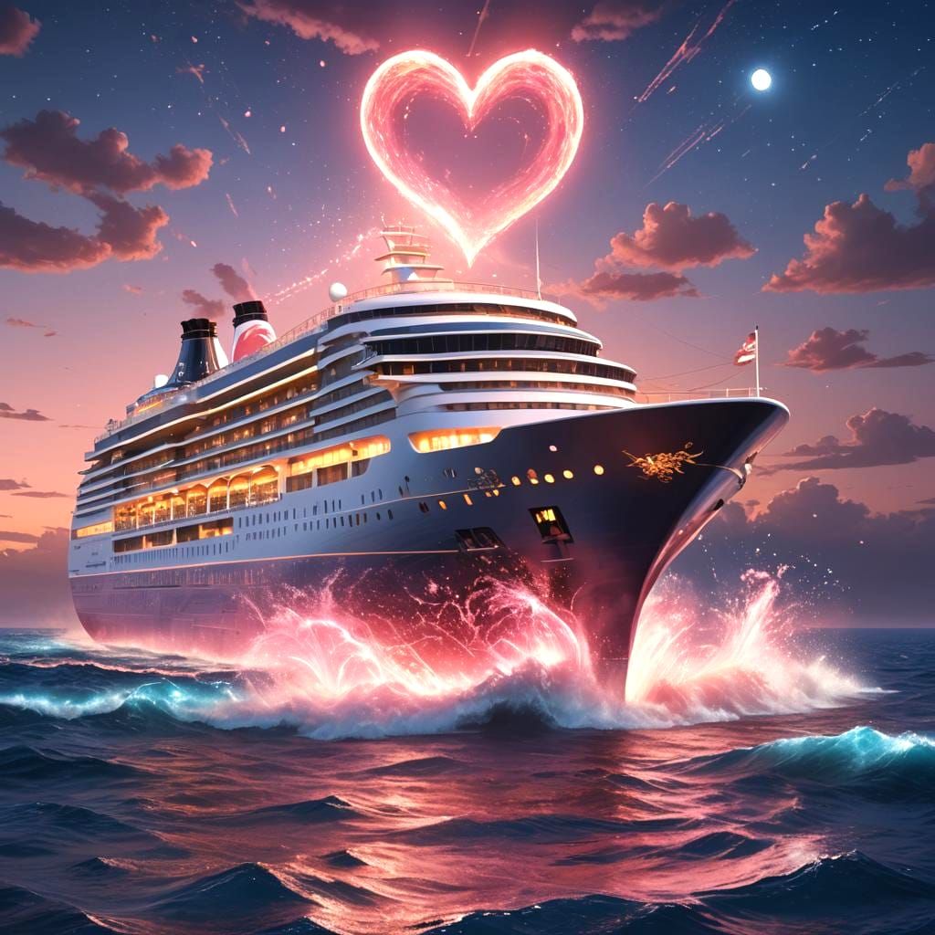Heart Ship on Red Sea Under Pink Moon