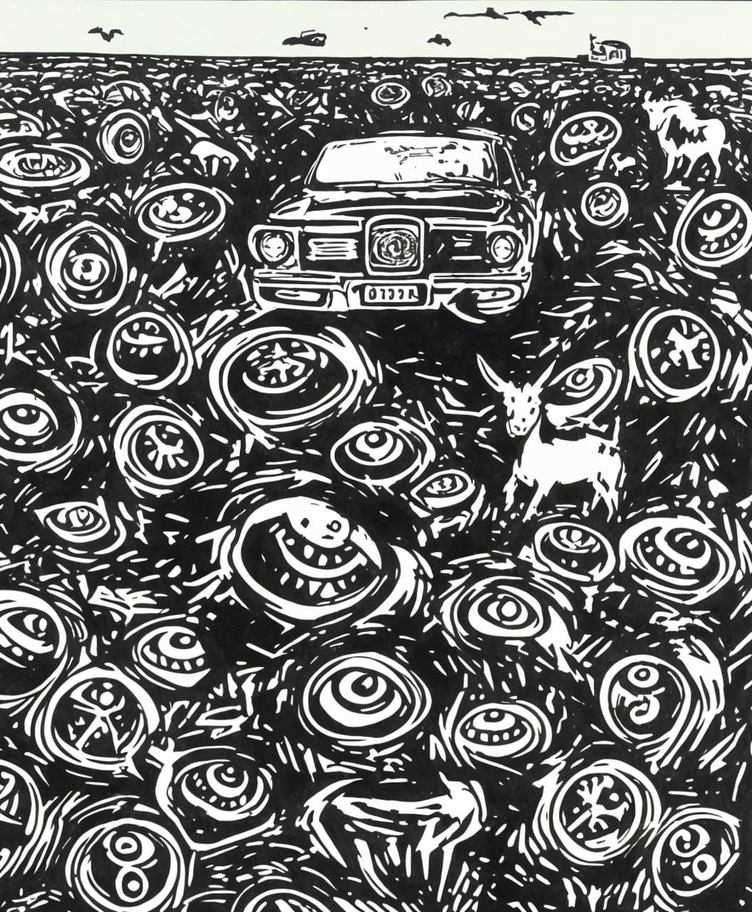 Goat's Automotive Excretion: A Surreal Scene