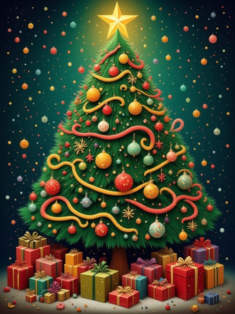 Christmas Tree with Loras: DAYDREAM MEADOWS, WOODCUT WHIMSY, GLITTERGORE, and PEPPERMINT SNOW.