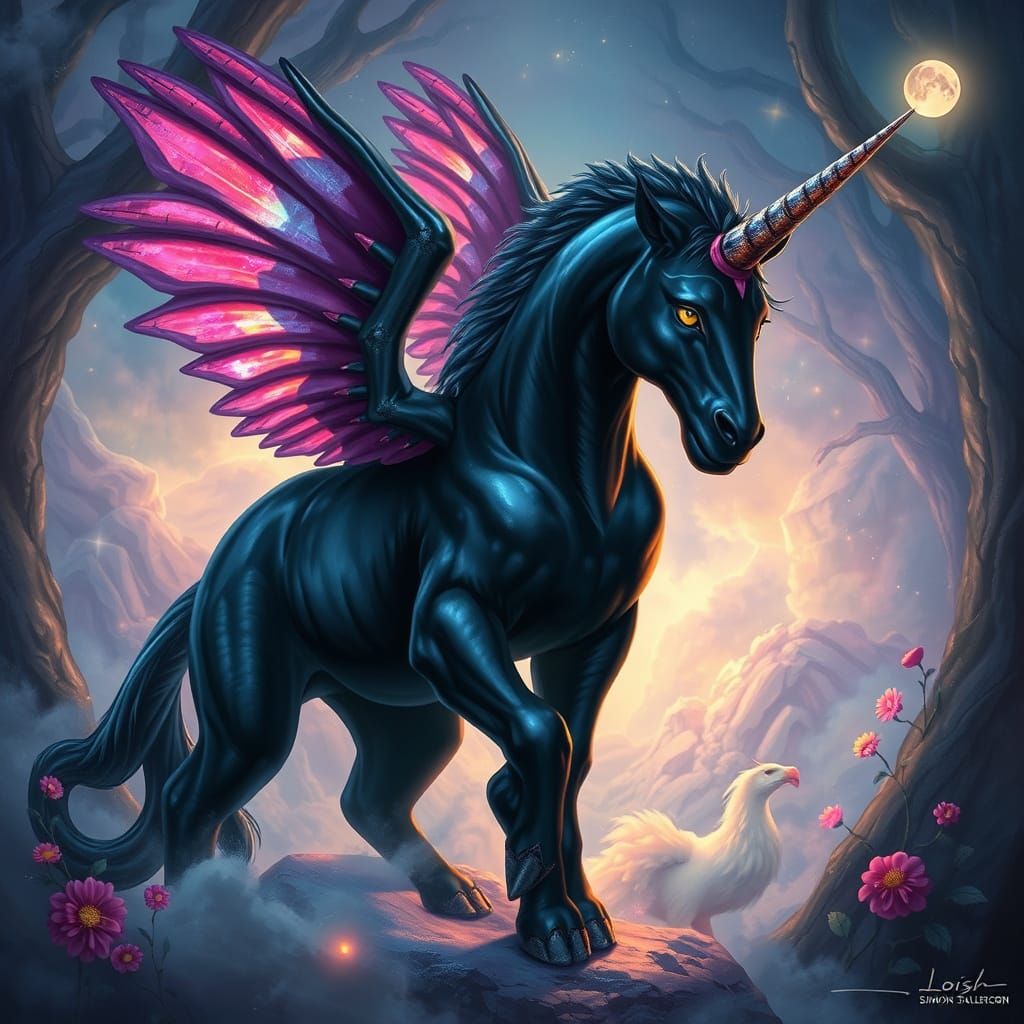Majestic Panther-Unicorn Hybrid with Iridescent Wings