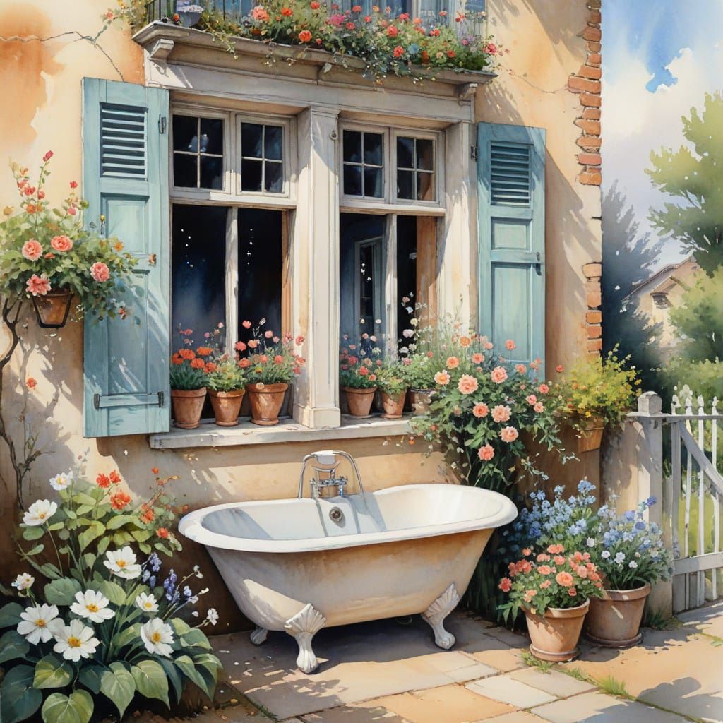 Whimsical Watercolor Scene with Old Door and Lantern