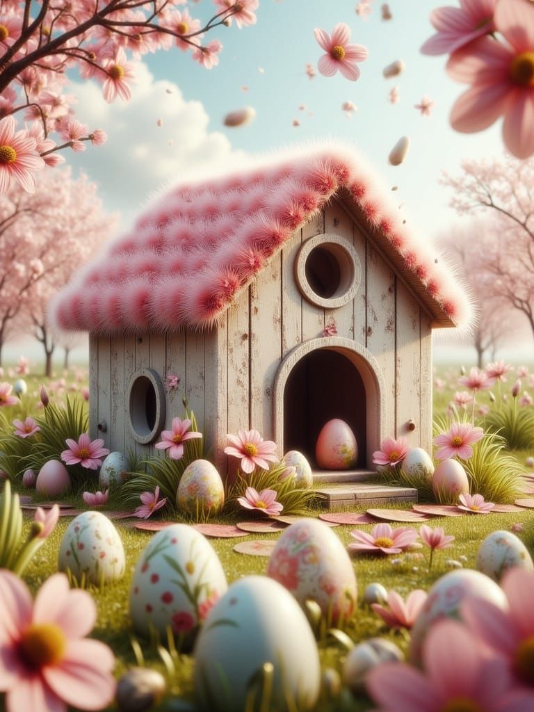Luxurious Easter Dog House in Super Hyperrealism Style
