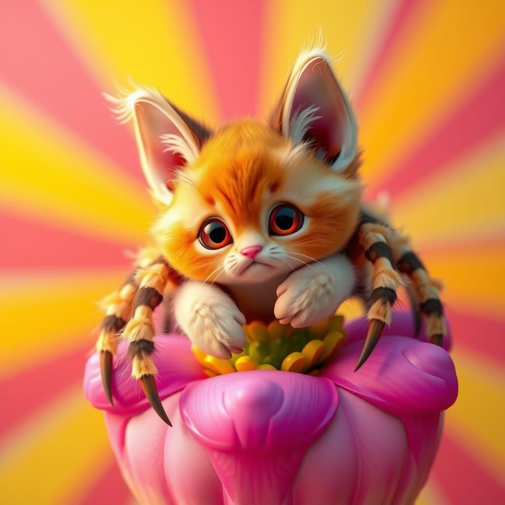 Adorable Spider-Kitten Hybrid in Pixar-esque 3D Style