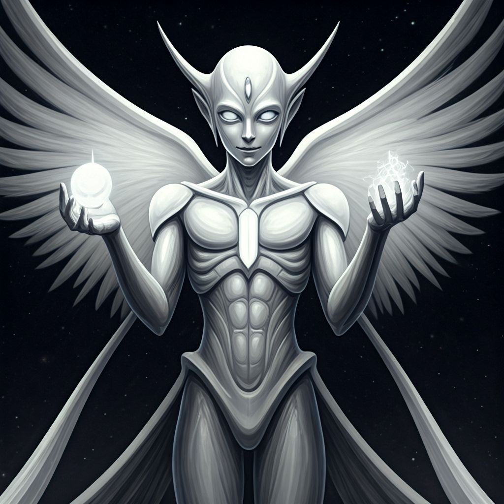 Monochrome Anime Alien with Cosmic Power