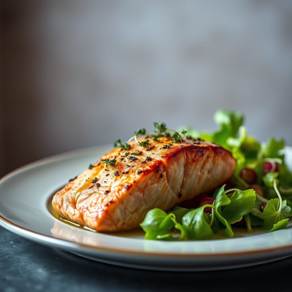 Vibrant Salmon Steak Dinner in Hyper-Realistic Portrait Styl...