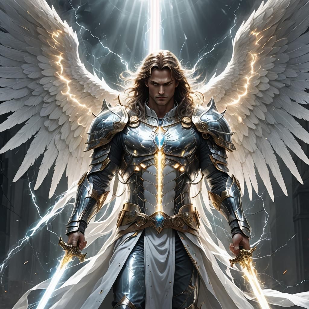 Powerful Angel with Electric Wings in Anime Style