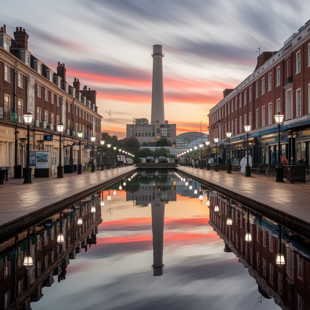 Old Town Reflecting Pool with Power Station