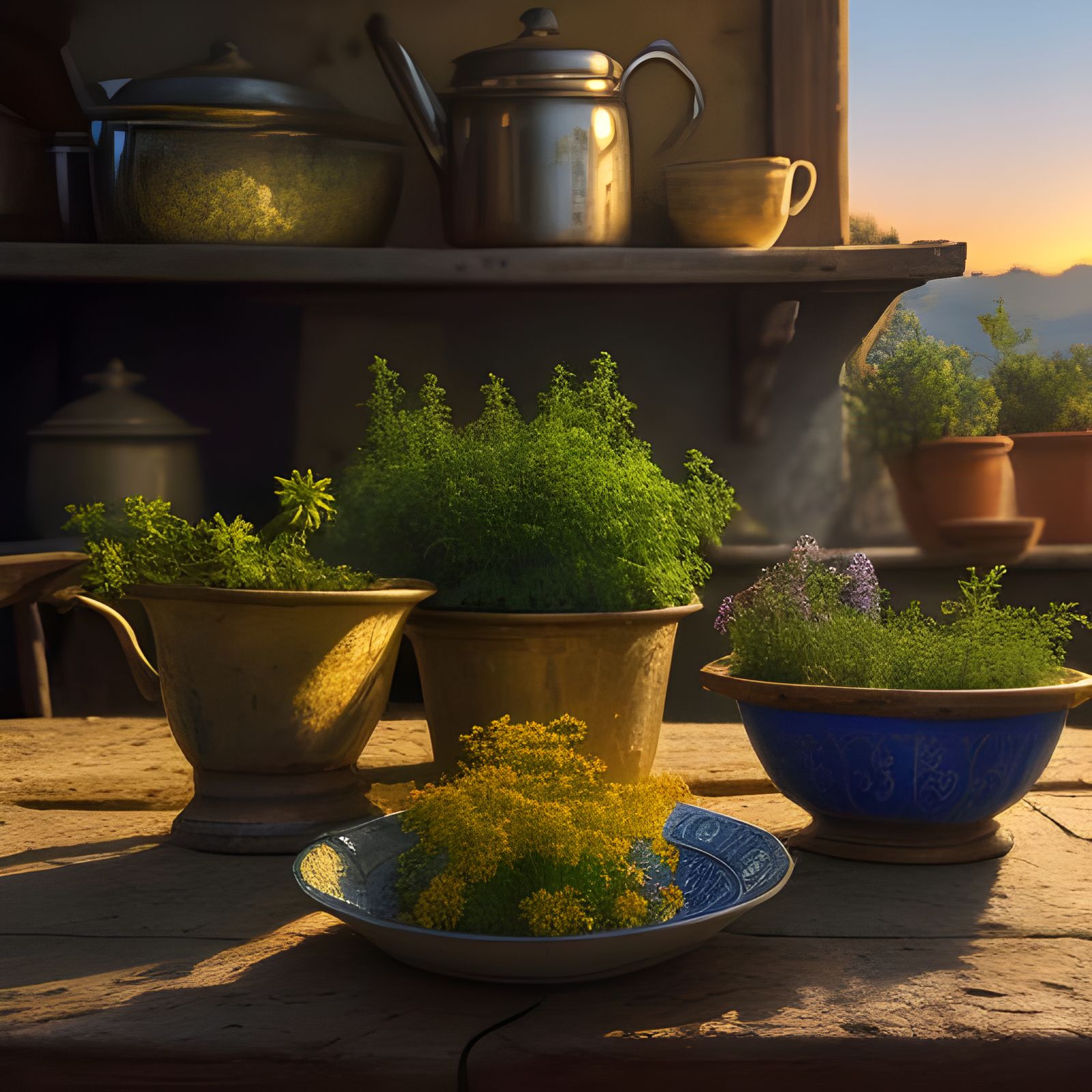 Close-Up of Mediterranean Herbs in Golden Light