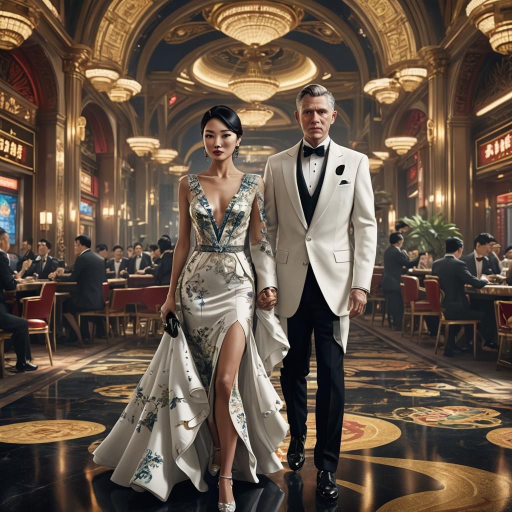 Spy and Companion at Macau Casino, Detailed Matte Painting