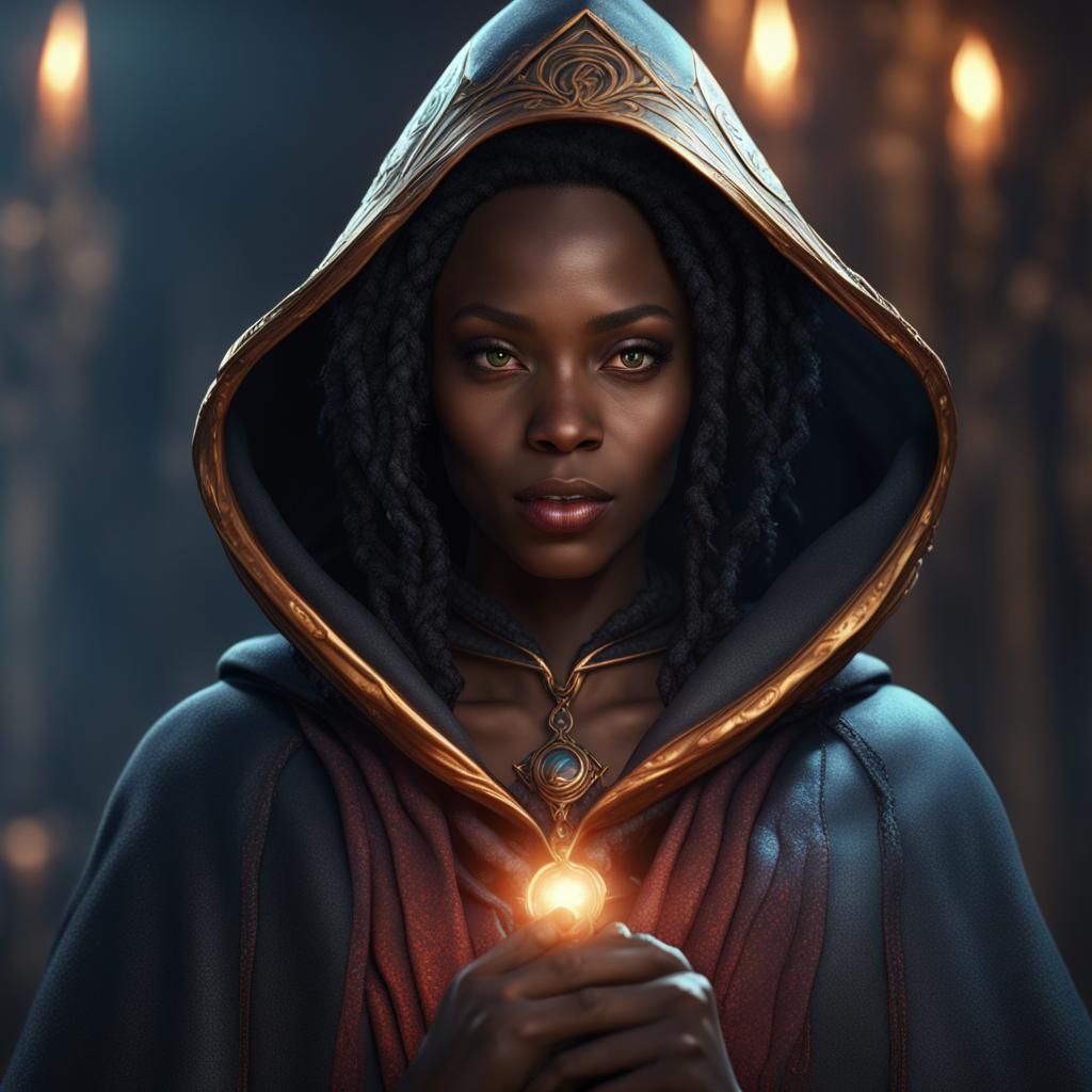 Black Female Wizard in Detailed Matte Painting