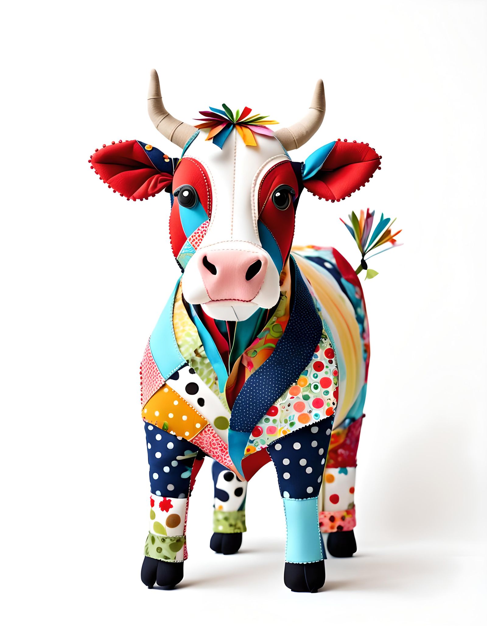 Fabric Scrap Cow on White Background