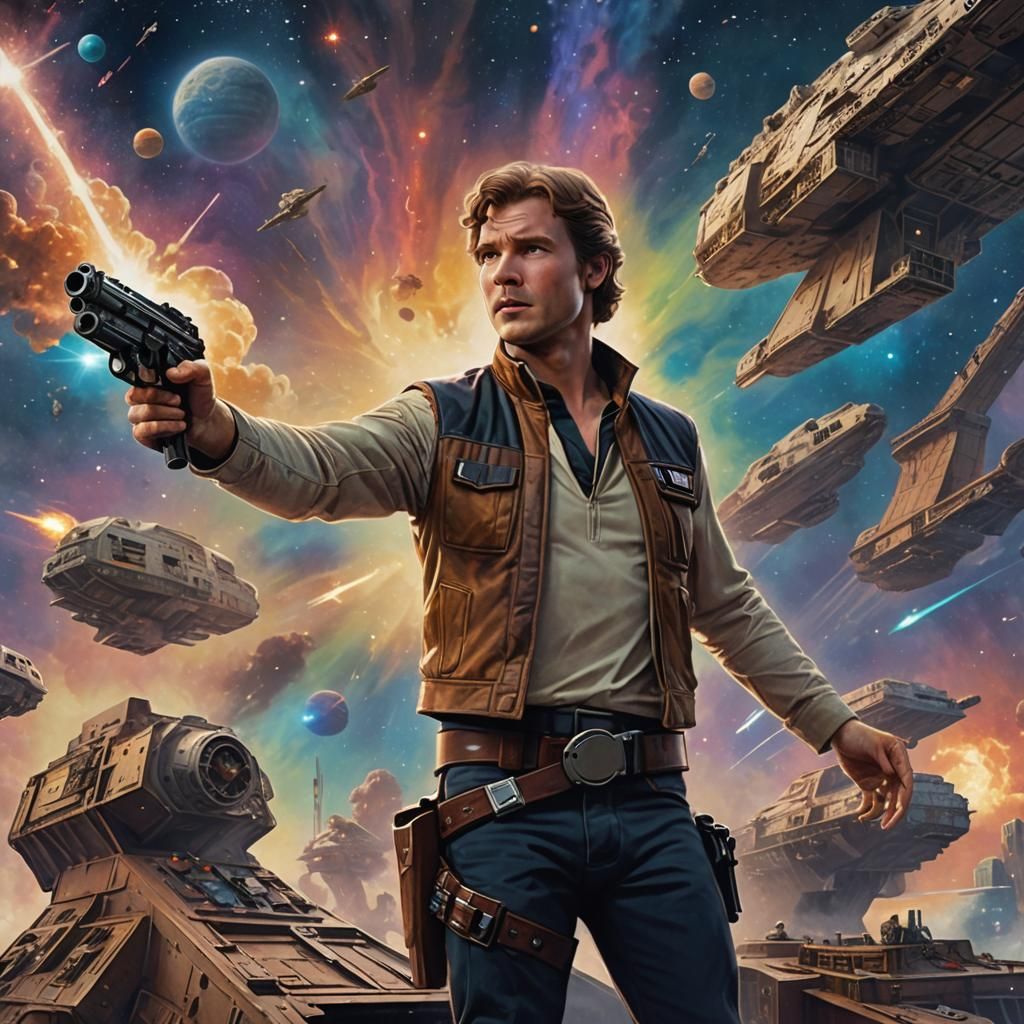 Han Solo Triumph on Millennium Falcon in Nebula