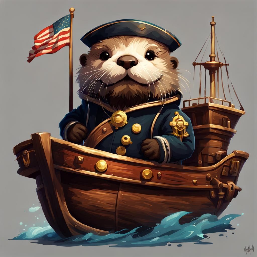 Chibi Sea Otter Captain in Detailed 3D Style