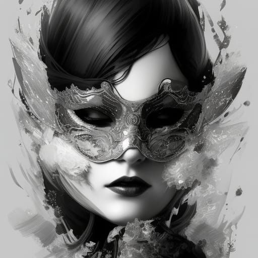 Monochrome Masquerade Portrait in Artstation Style