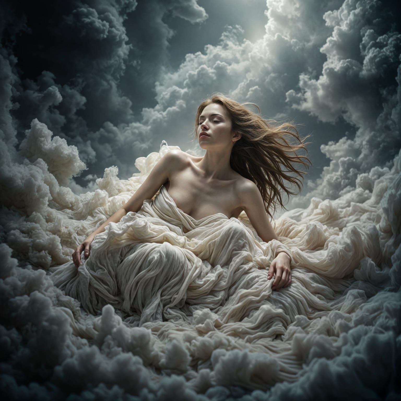 Surreal Hyperrealistic Beauty in Windswept Slumber