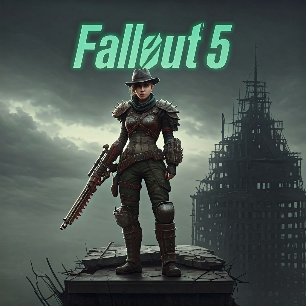 Woman with Steampunk Rifle on Ruined Skyscraper