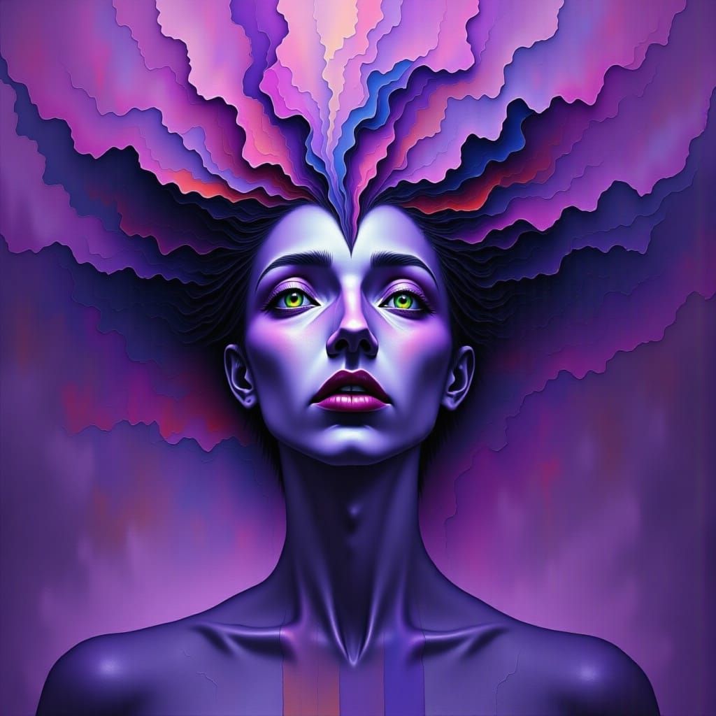 Woman Lost in Purple Haze: Surreal Dreamscape