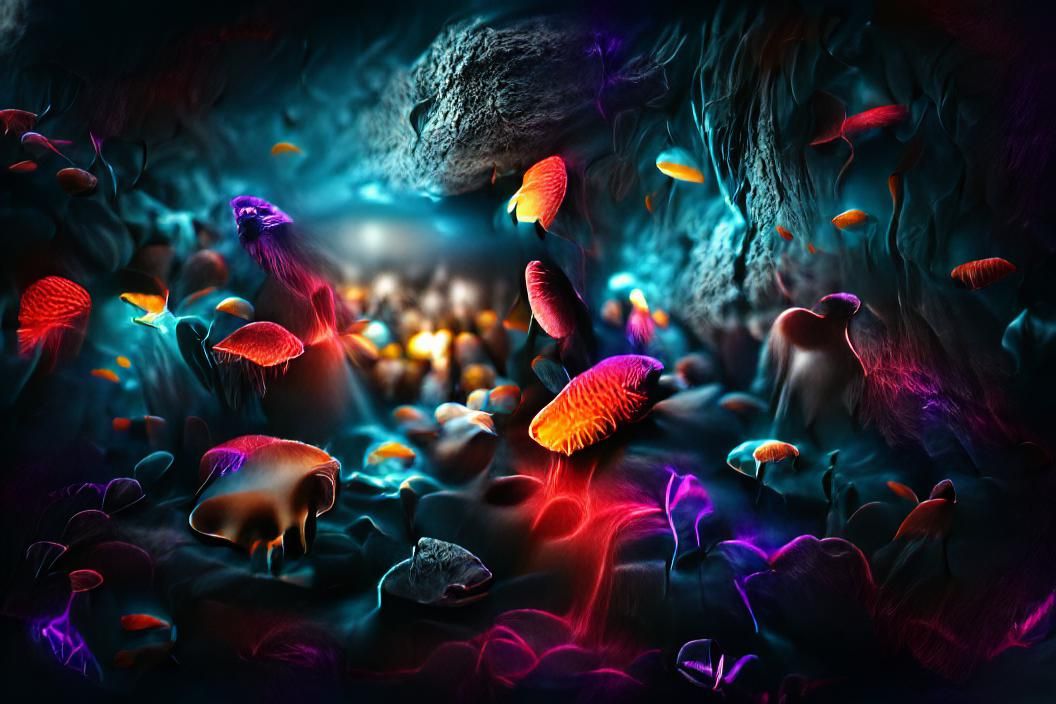 Glowing Underwater Cave Fantasy in Digital Illustration