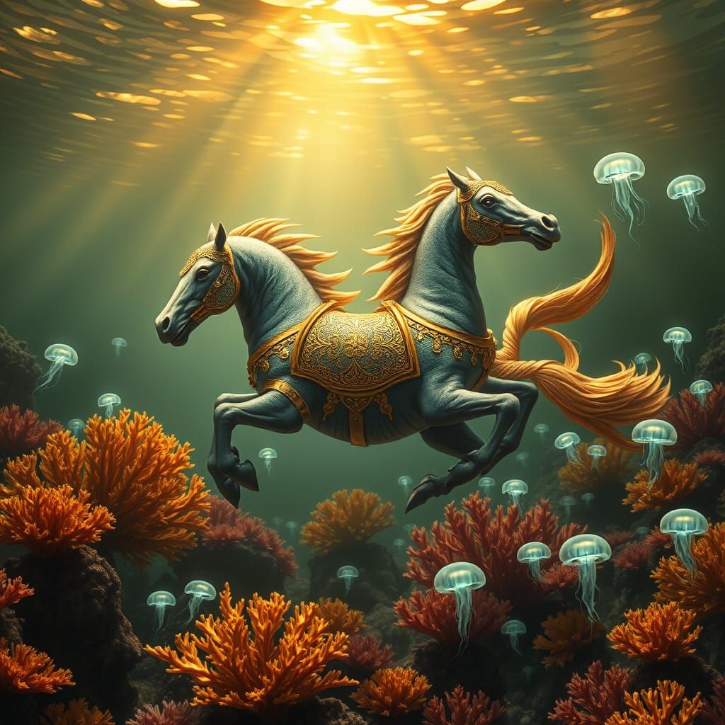 Armored Hippocampus Gallops Through Coral Meadow