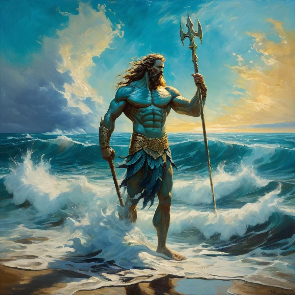 Heroic Poseidon in an Impressionist Masterpiece