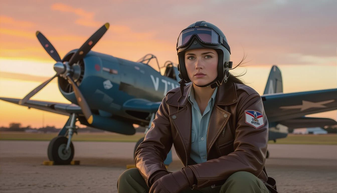 WWII Pilot in Expressionist Sunrise Sky