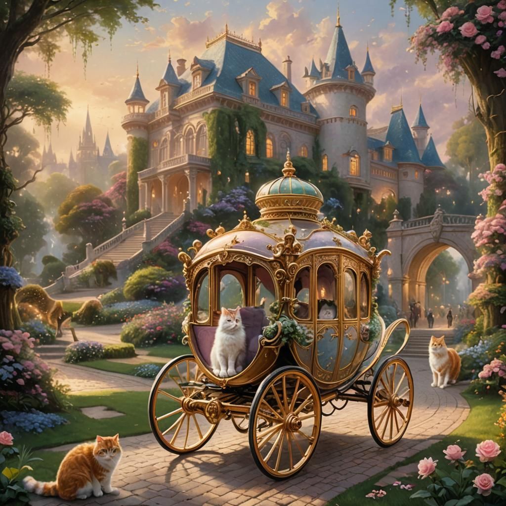 Royal Cats in Ethereal Fantasy Carriage Scene
