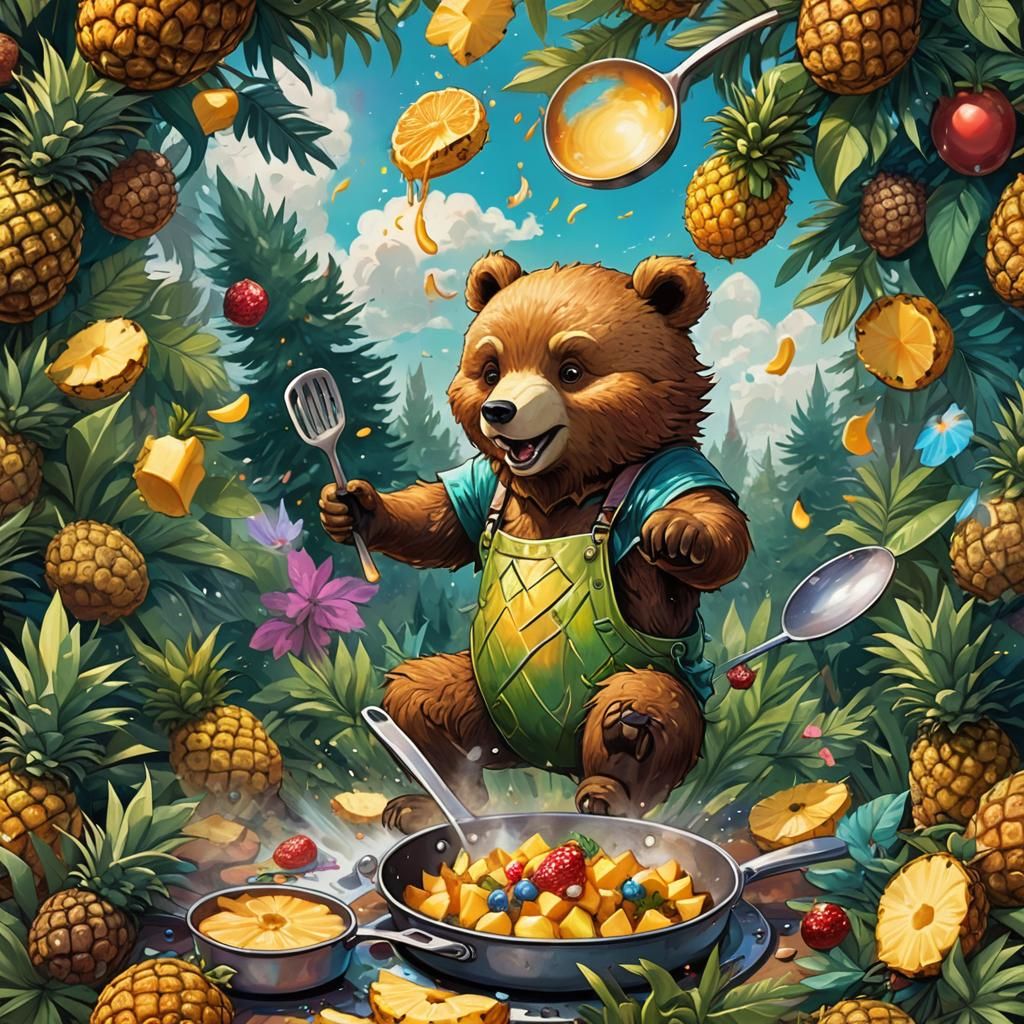 Whimsical Fantasy: Bear-Fox and Pineapple Attack