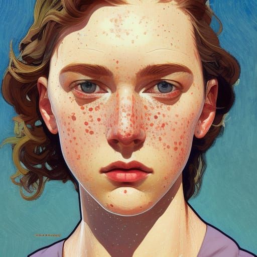 Freckled Woman Portrait in Art Deco Style