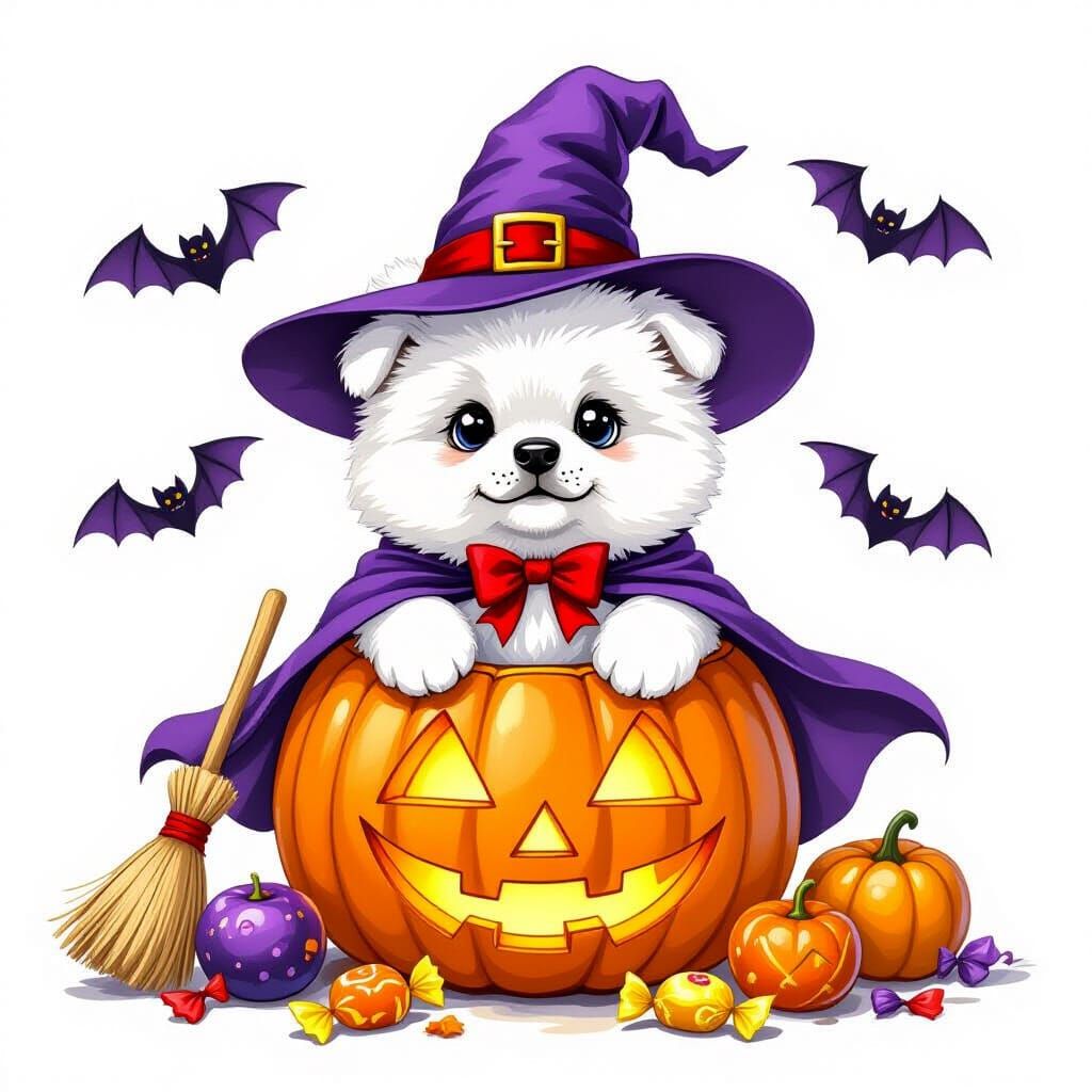 Chow Chow Puppy as Halloween Witch