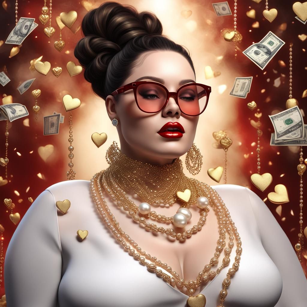 Glamorous 3D Woman Surrounded by Jewels and Smoke