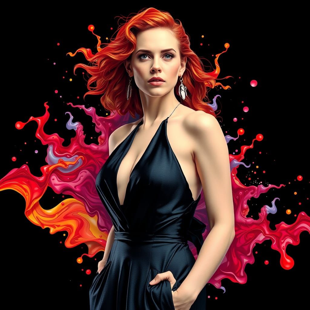 Elegant Scarlett Johansson in Fluid 3D Alcohol Ink