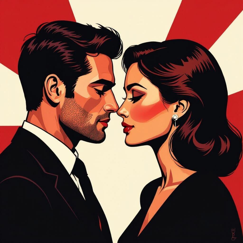 Pop Art Faces in Red and Black with Bold Shadows