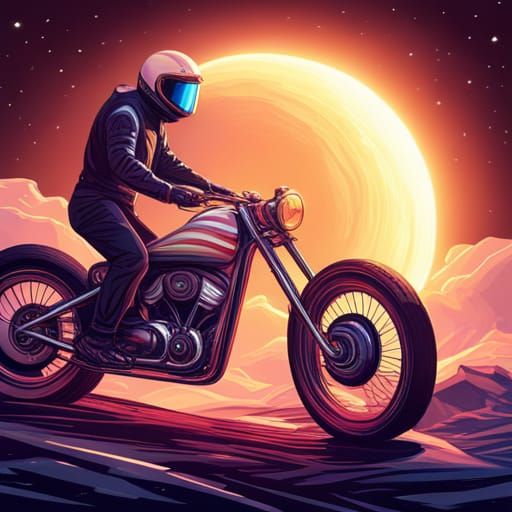 Futuristic Motorbike on Ringed Planet: Hyperrealistic Art