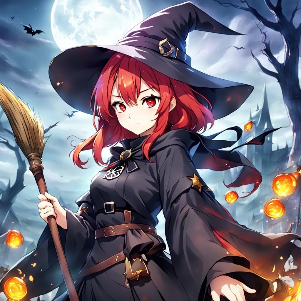 Anime Style Red Haired Witch Girl