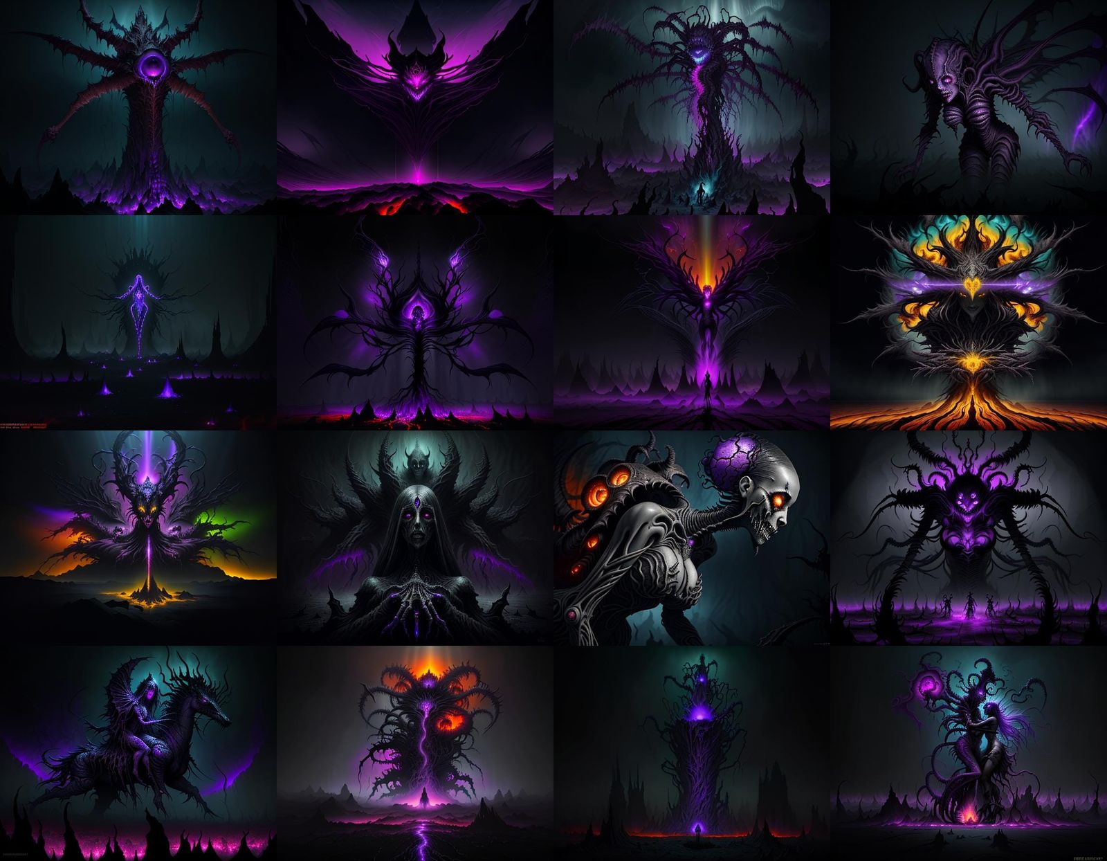 Surreal Nightmarish Landscape in Hellish Ablaze with Twisted...