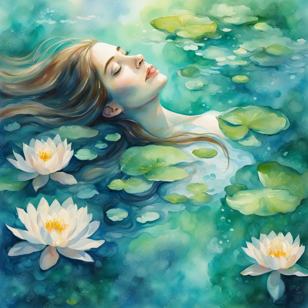Dreamy Watercolor Portrait of a Mermaid Goddess