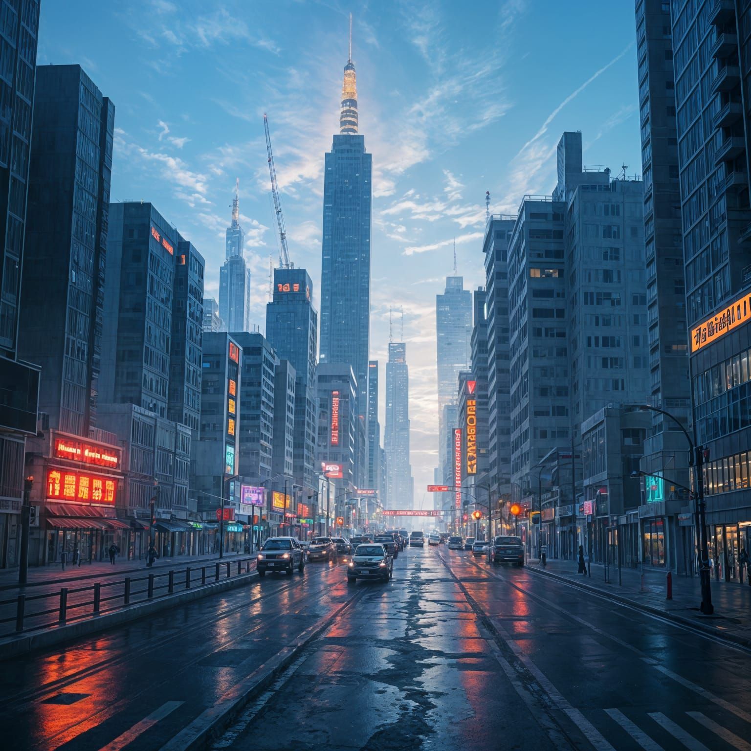 Cyberpunk Cityscape at Dusk